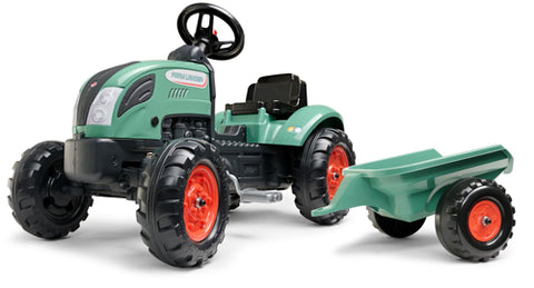 Tractor Falk pentru copii cu pedale si remora, verde, FK 2054L