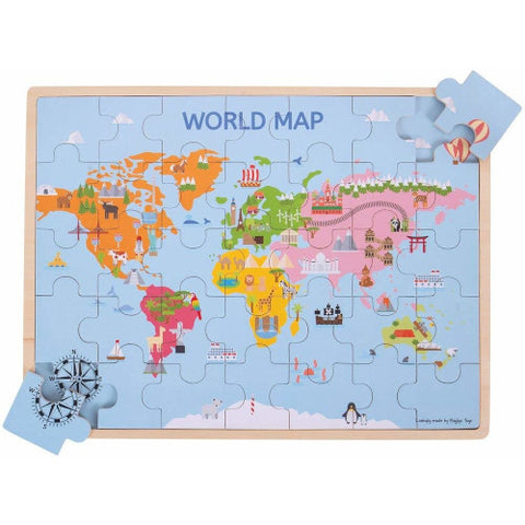 Bigjigs - Puzzle din Lemn - Harta Lumii 35 piese