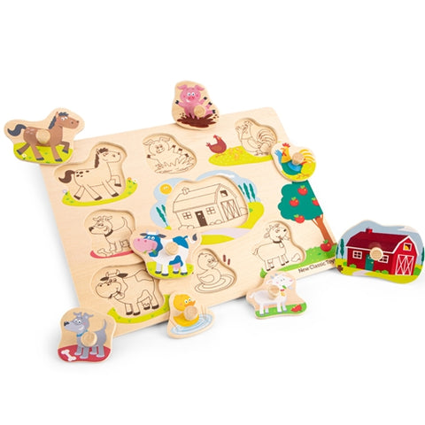 New Classic Toys-Puzzle din Lemn Ferma, 9 piese