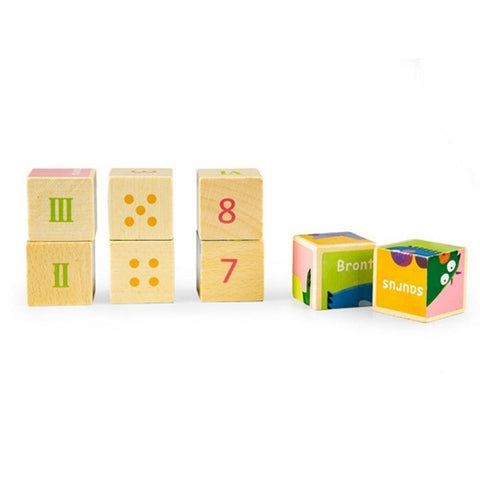 Cuburi Educationale Ecotoys din Lemn Tip Puzzle cu DInozauri