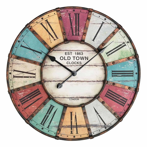 TFA  - Ceas de Perete Analog XXL TFA Design Vintage - Old Town Clock cu Aplicatii din Metal si Cifre Romane, Colorat