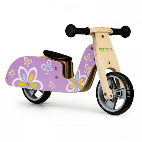 Bicicleta de echilibru din lemn cu roti EVA LC-V1330 - Violet cu fluturasi