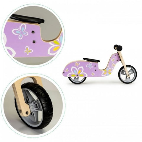 Bicicleta de echilibru din lemn cu roti EVA LC-V1330 - Violet cu fluturasi