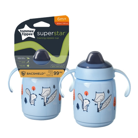 Cana Sippee Tommee Tippee cu Protectie Bacshield si Capac 300 ml 6 luni + Albastra