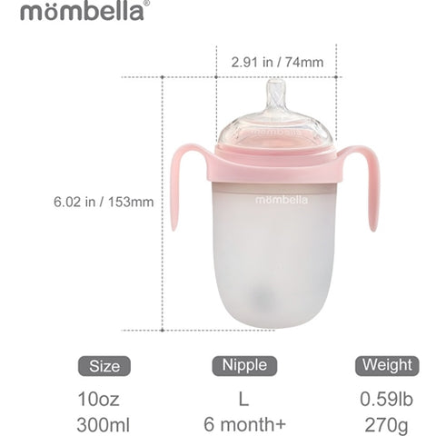Mombella - Biberon Anticolici Mombella Breast-Like cu Tetina 360° XL Flux Consistent, 100% Silicon, 300 ml Old Roze