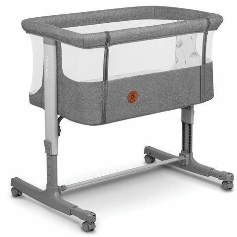 Patut co-sleeper, Lionelo, Aurora, 3 in 1, Cu leganare si setare unghiulara, Include saltea cu densitate T25 si geanta transport, Reglabil in 5 pozitii pe inaltime, Pana la 9 kg, 0 luni+, 85x60x66 cm, Conform cu EN 1130:2019+AC:2020, EN 16890:2, Gri