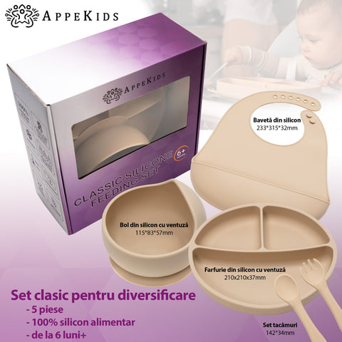 Set Diversificare, AppeKids, 100% Silicon, Classic - Bubble Beige