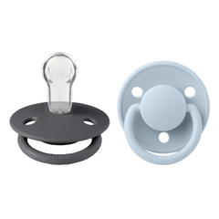 Bibs - Set 2 suzete De Lux Silicon, tetina rotundă, mărime universală-Iron/Baby Blue