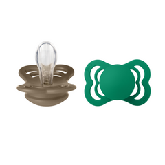 Bibs - Set 2 suzete Supreme Silicon, tetina simetrica, 0 luni +-Dark Oak/Evergreen