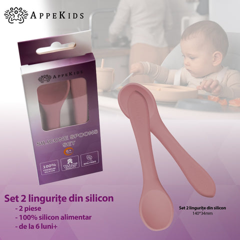 Set Lingurite din silicon, AppeKids - Old Rose