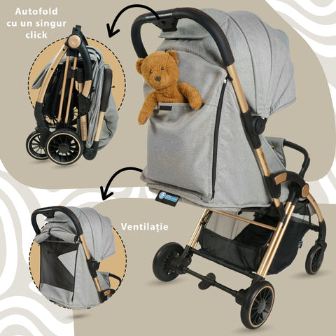 Carucior Sport AppeKids – Upp – Ultracompact, Pliere automata, De la nastere la 22kg - Powder Grey