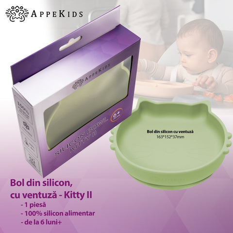 Bol din silicon, AppeKids, Kitty II - Raw Green