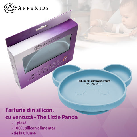 Farfurie din silicon cu ventuza, AppeKids, Panda - Aqua Blue