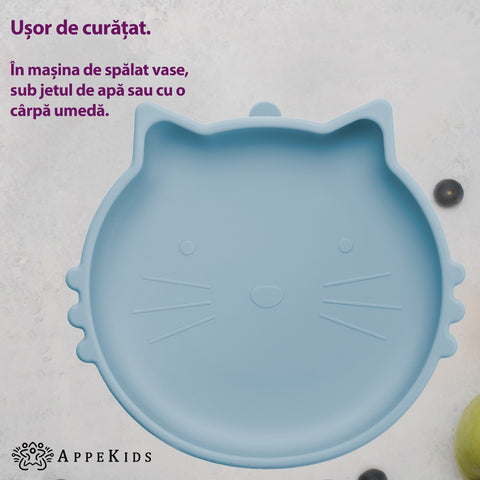 Bol din silicon, AppeKids, Kitty II - Aqua Blue