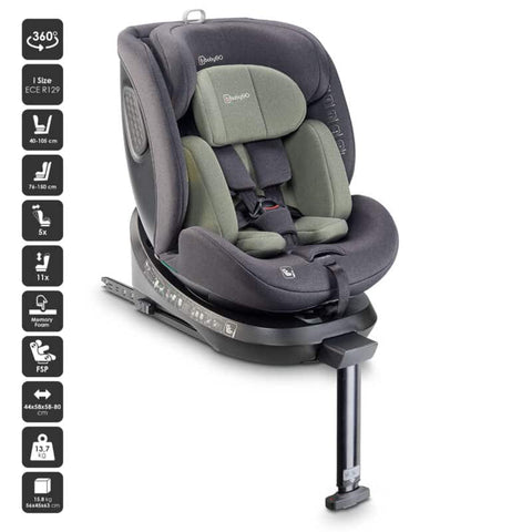 BabyGo - Scaun auto rotativ cu isofix, MOVE360 Green, 40-150 cm, certificat R129