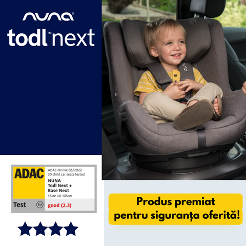 Nuna - Set Scaun auto rotativ i-Size TODL next Biscotti, 40-105 cm + Baza isofix BASE next i-Size pentru TODL next, testat ADAC