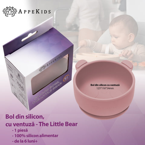 Bol din silicon cu ventuza, AppeKids, The Little Bear - Old Rose