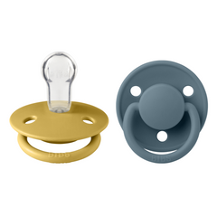 Bibs - Set 2 suzete De Lux Silicon, tetina rotundă, mărime universală-Mustard/Petrol