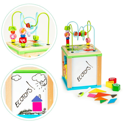 Cub Educativ Pentru Copii, Lemn, Sortare De Blocuri, 4 Activitati, EcoToys