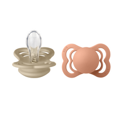Bibs - Set 2 suzete Supreme Silicon, tetina simetrica, 0 luni +-Vanilla/Peach