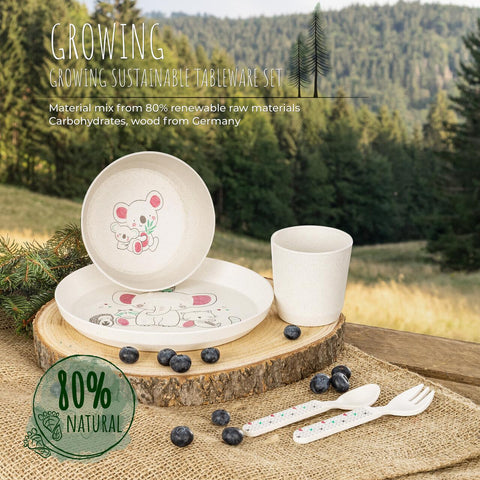 Set 5 piese vesela pentru mancarea copiilor, din materiale naturale, fara BPA, fara melamina, lavabile in masina de spalat vase, Reer Growing 22020