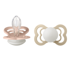 Bibs - Set 2 suzete Supreme Fosforescente GLOW Silicon, tetina simetrica, 6 luni +-Blush/V...