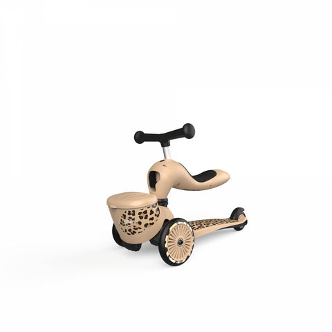 Trotineta copii cu sezut, suport jucarie, transformabila 2in1, HighwayKick 1 Lifestyle Leopard, 1-5 ani, pana la 50 kg, Scoot Ride