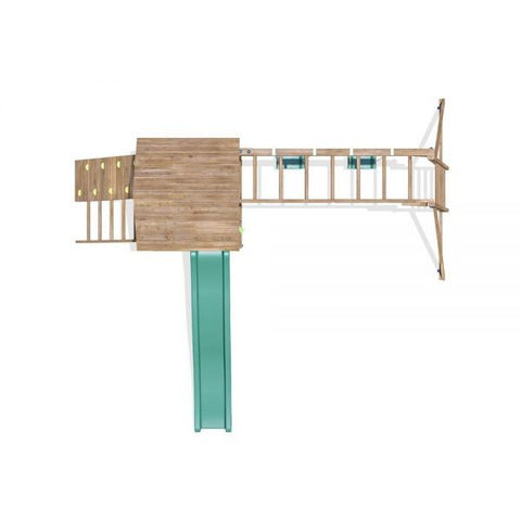 Complex de joaca FrontierFort Max cu Monkey Bars si 2 leagane, tobogan verde 2.9 m, Dunster House