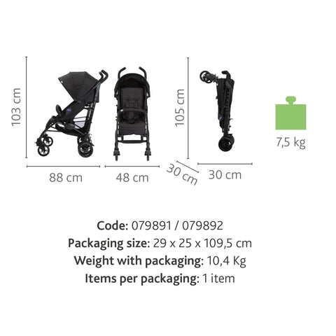 Carucior sport Chicco Liteway 4 Complete, Jet Black (Negru), 0luni+