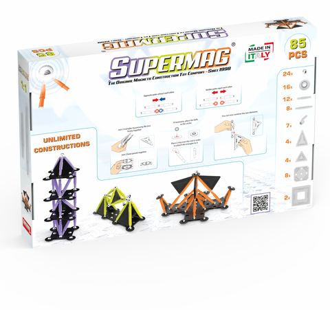 Set de constructie magnetic Supermag Projects Tehnicolor, 85 piese