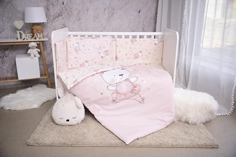 Set lenjerie pat 60 x 120, Smile, bumbac ranforce, Pink Ballerina Bear