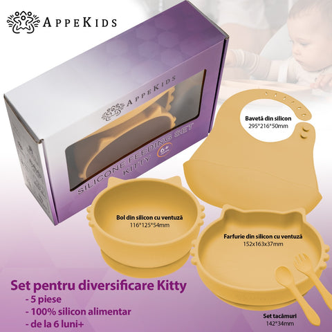 Set Diversificare, AppeKids, 100% Silicon, Kitty - Honey