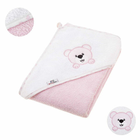 Prosop de baie, Bocioland, Cu gluga, 100% bumbac, 80x80 cm, Teddy Bear, Pink