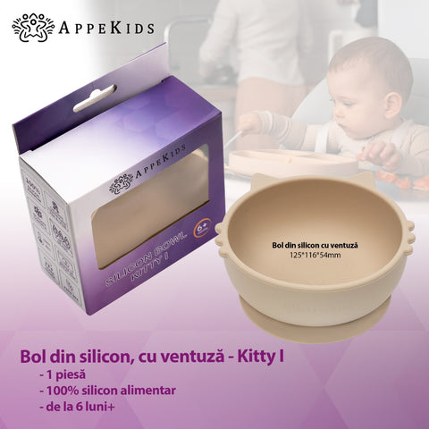 Bol din silicon, AppeKids, Kitty I - Bubble Beige