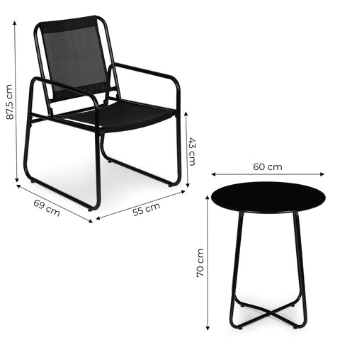 Set Mobilier pentru Gradina cu 3 Piese, 2 Scaune si o Masuta de cafea, din Metal, Modern Home, FR-ITS053, Negru