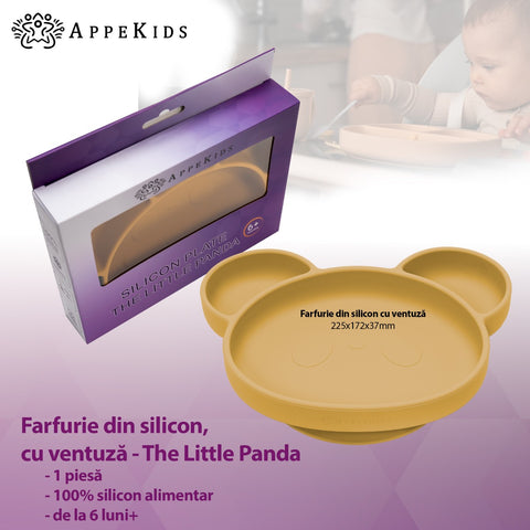 Farfurie din silicon cu ventuza, AppeKids, Panda - Honey