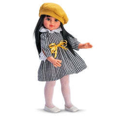 Papusa Sabrina Bruneta cu Rochiță și Bascuta Galbenă 40cm
