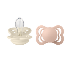 Bibs - Set 2 suzete Supreme Silicon, tetina simetrica, 0 luni +-Ivory/Blush