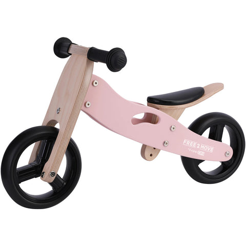 Bicicleta/tricicleta fara pedale, Free2Move, Din lemn, 2 in 1, Functie de bicicleta echilibru, Scaun reglabil, Roti ajustabile, Manere antiderapante, Varsta 1-3 ani, Dusty Pink