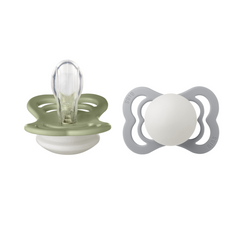 Bibs - Set 2 suzete Supreme Fosforescente GLOW Silicon, tetina simetrica, 0 luni +-Sage/Cl...