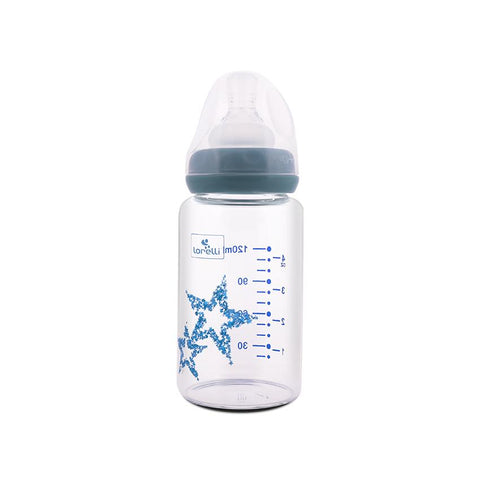 Biberon din sticla cu tetina anticolici, 120 ml, Blue