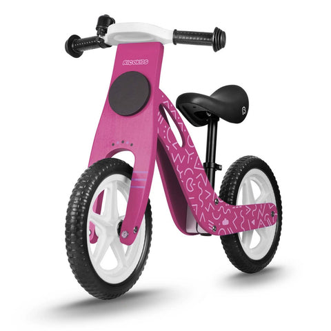 Bicicleta de echilibru din lemn pentru copii, scaun din spuma, roti 12 inchi, Ricokids, 7614, Roz