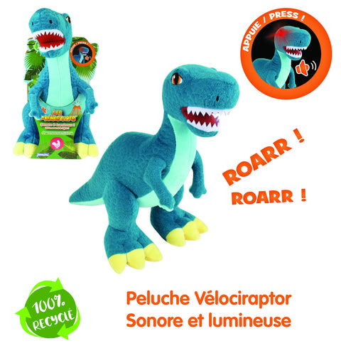 Jucarie Plus Muzicala Jemini Cu Lumini 25cm Velociraptor