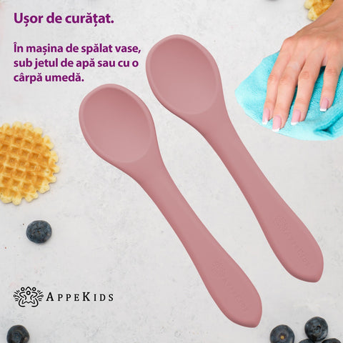 Set Lingurite din silicon, AppeKids - Old Rose