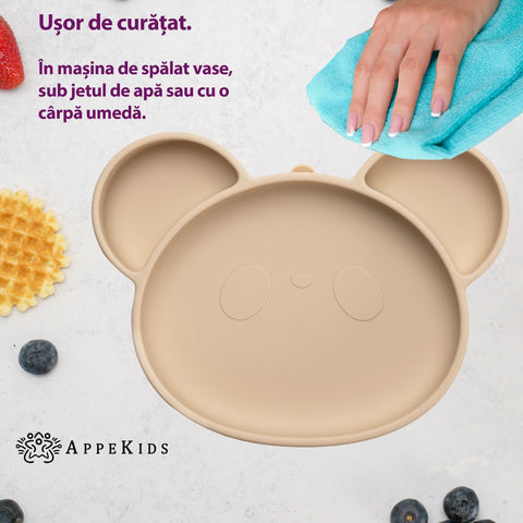 Farfurie din silicon cu ventuza, AppeKids, Panda - Bubble Beige