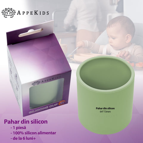 Pahar din silicon, AppeKids - Raw Green