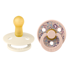 Bibs x LIBERTY - Set 2 suzete Colour Eloise Latex, tetina rotundă, 6 luni+-Ivory/Blush