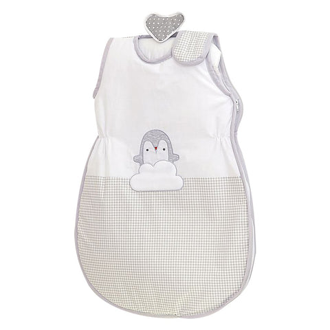 Sac de dormit fara maneci, broderie Pinguin Bumbac Gri 80 cm, 74x50 cm, Amy