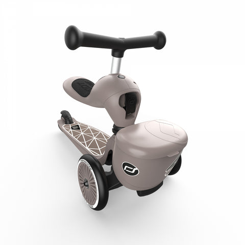 Trotineta copii cu sezut, suport jucarie, transformabila 2in1, HighwayKick 1 Lifestyle Brownlines, 1-5 ani, pana la 50 kg, Scoot Ride