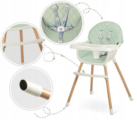 Scaun de masa reglabil, multifunctional, 3in1, pliabil, inaltime reglabila, tava detasabila, Nukido, Lilo, Menta